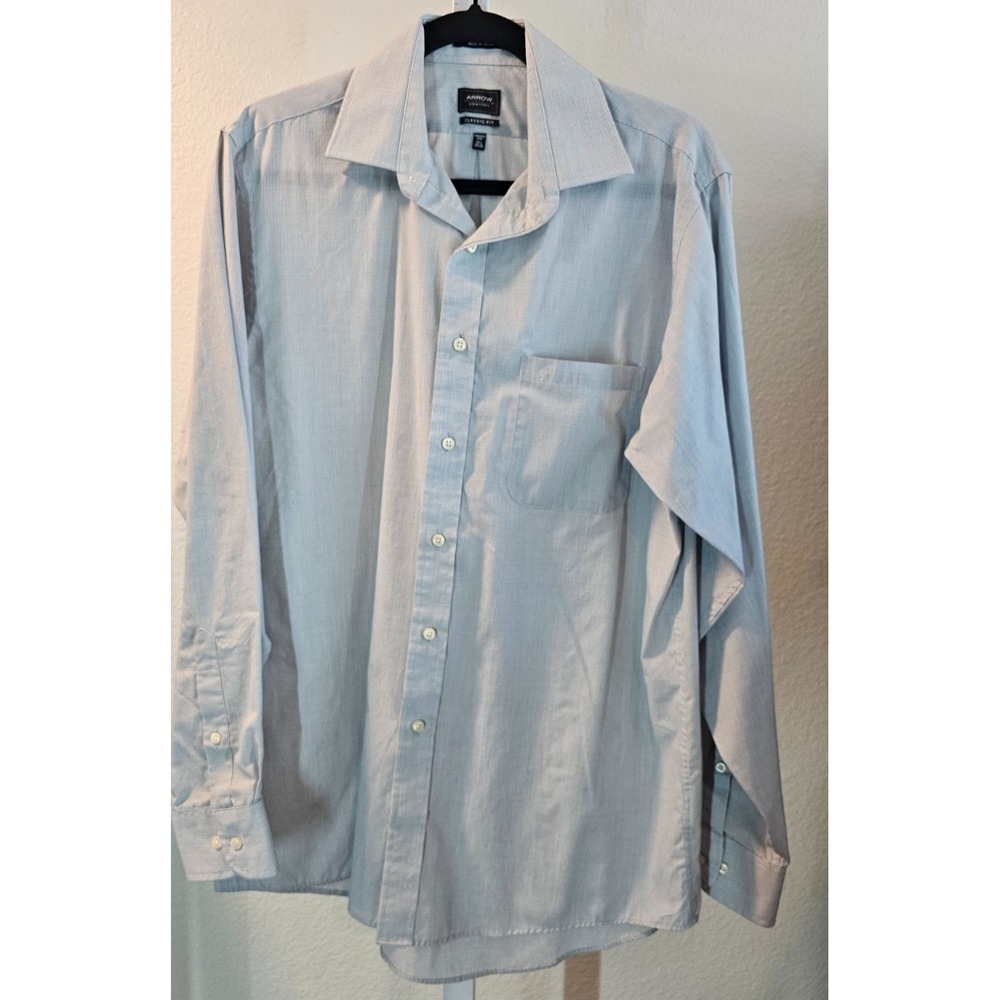 Arrow Mens Long Sleeve Button Up Gray Size 15 1/2 34/35 Wrinkle Free Classic Fit